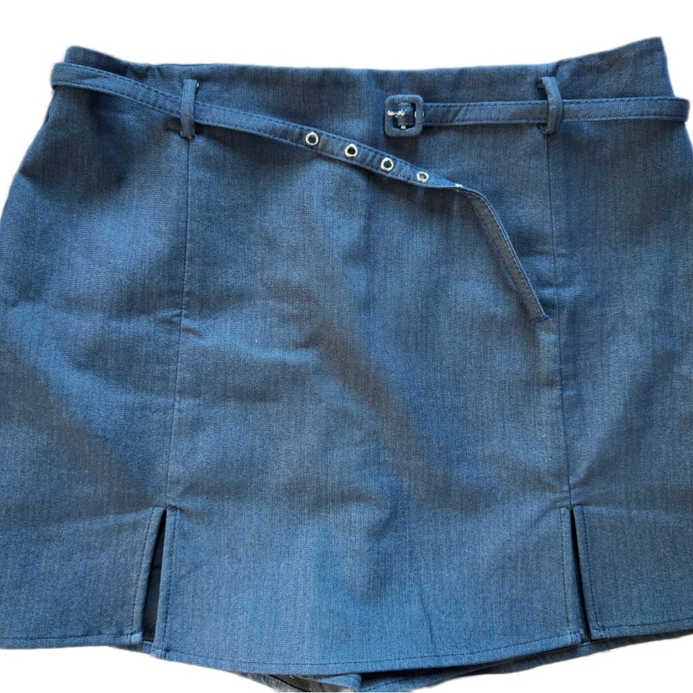 Zara Blue Denim-Look Skort with Belt